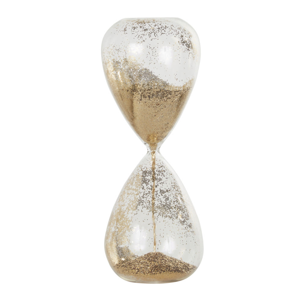 Sablier en verre cuivré et paillettes dorées H40