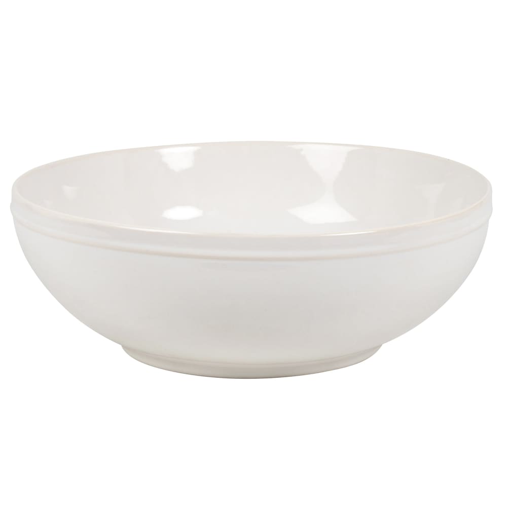 Saladier en grès blanc cassé bord liseré en relief