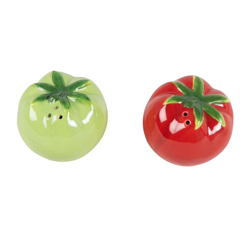 Salière et poivrière tomates en grès rouge et vert - Maisons du Monde