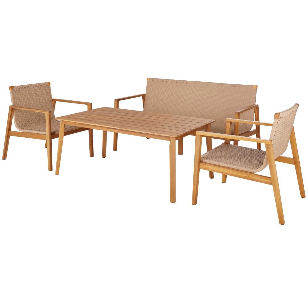 Salon d'extérieur professionnel 4 places en bois d'acacia et résine tressée — vue 3