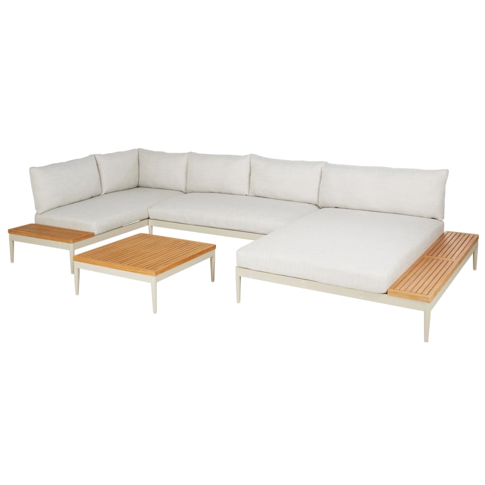 Salón de exterior de aluminio beige y teca maciza FSC - Maisons du Monde