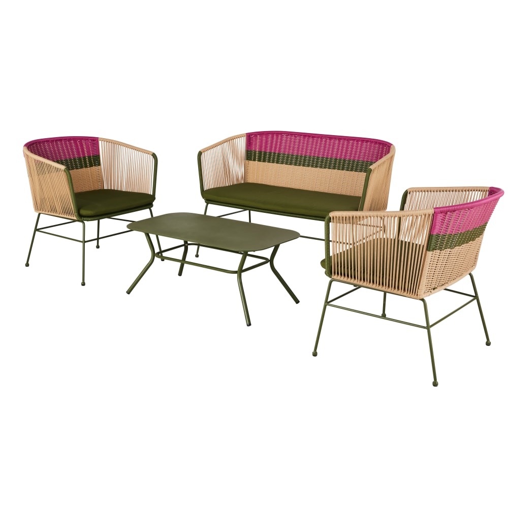 Salon de jardin 4 places en acier et résine tressée multicolore - Maisons du Monde
