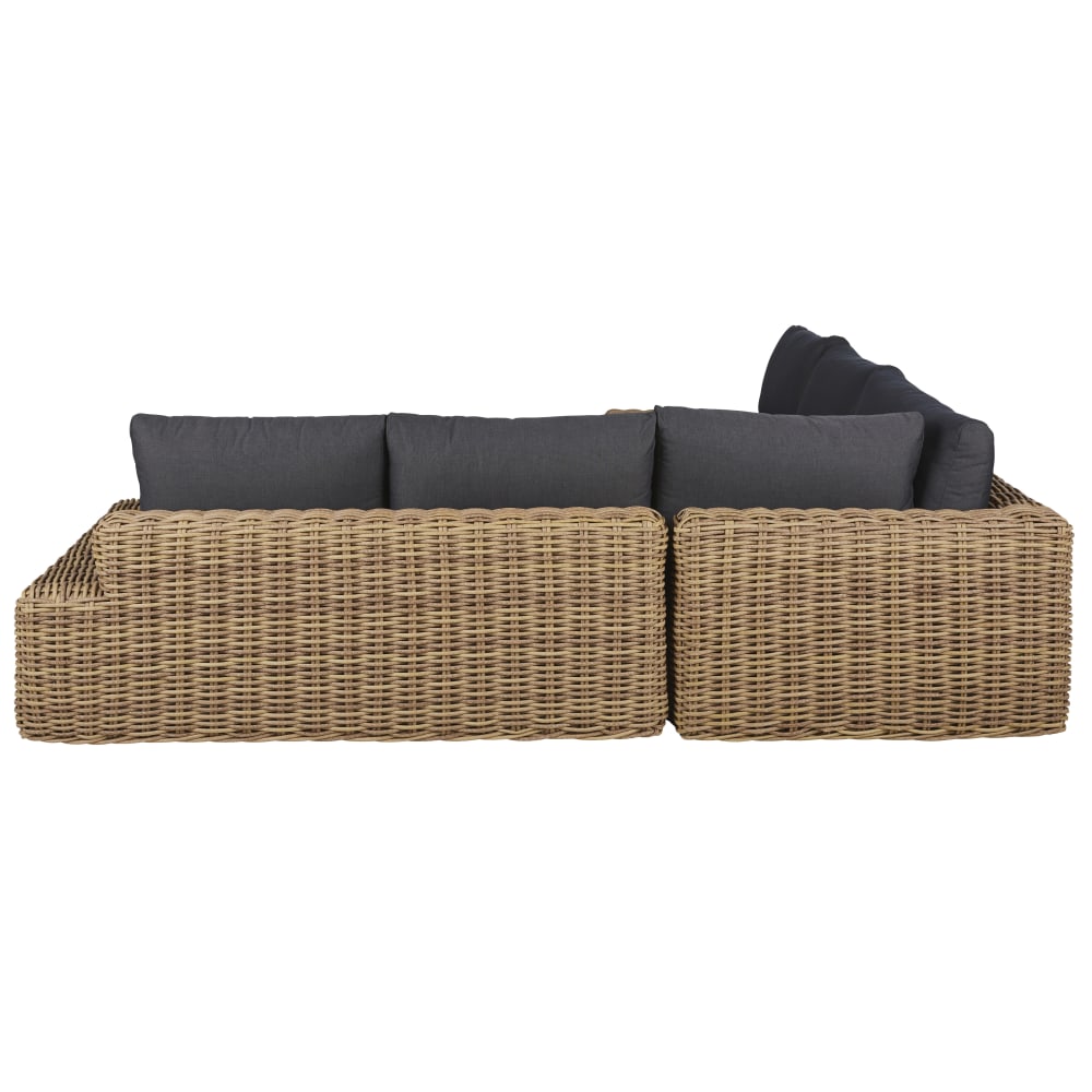 Salon de jardin 5 places en résine tressée recyclée imitation rotin coussins gris anthracite