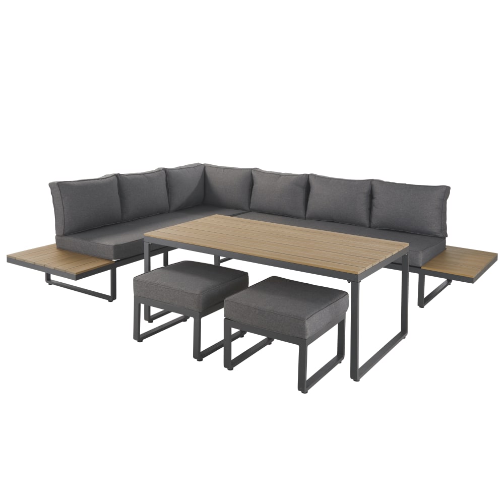 Salon de jardin 8 places gris anthracite et composite imitation teck