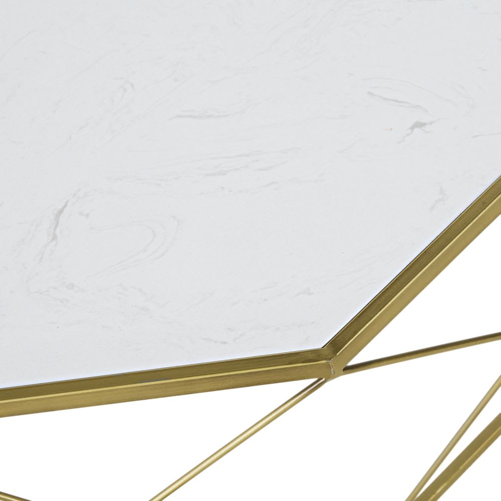 Salontafel van wit marmer en verguld messingkleurig metaal 80 cm