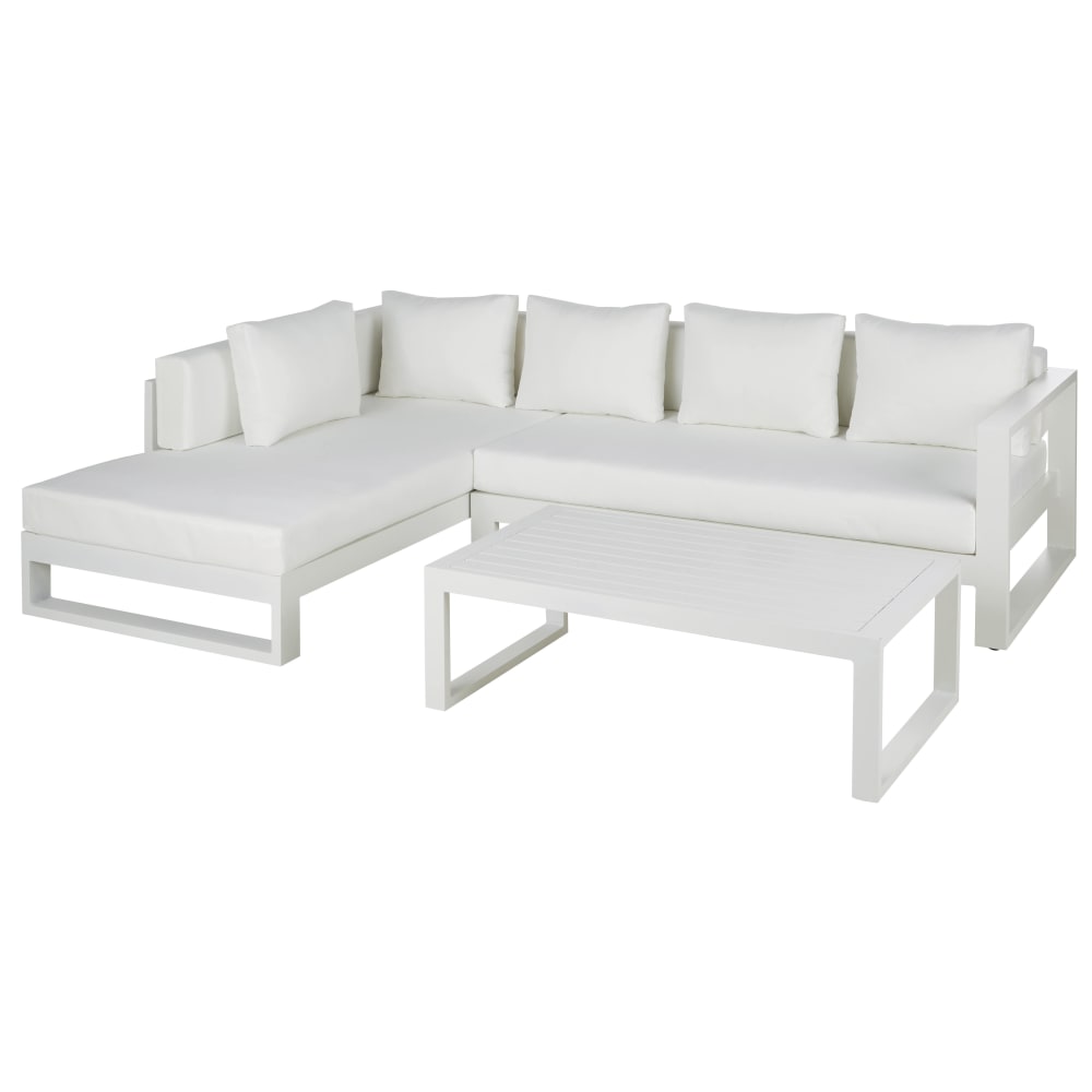 Salotto da giardino 5 posti in alluminio bianco - Maisons du