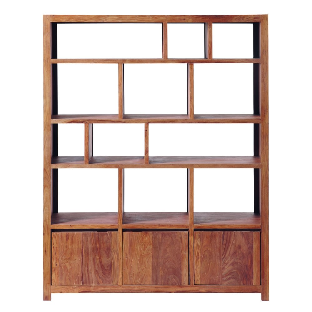Scaffale a 3 ante in legno massello di sheesham lung. 150 cm -