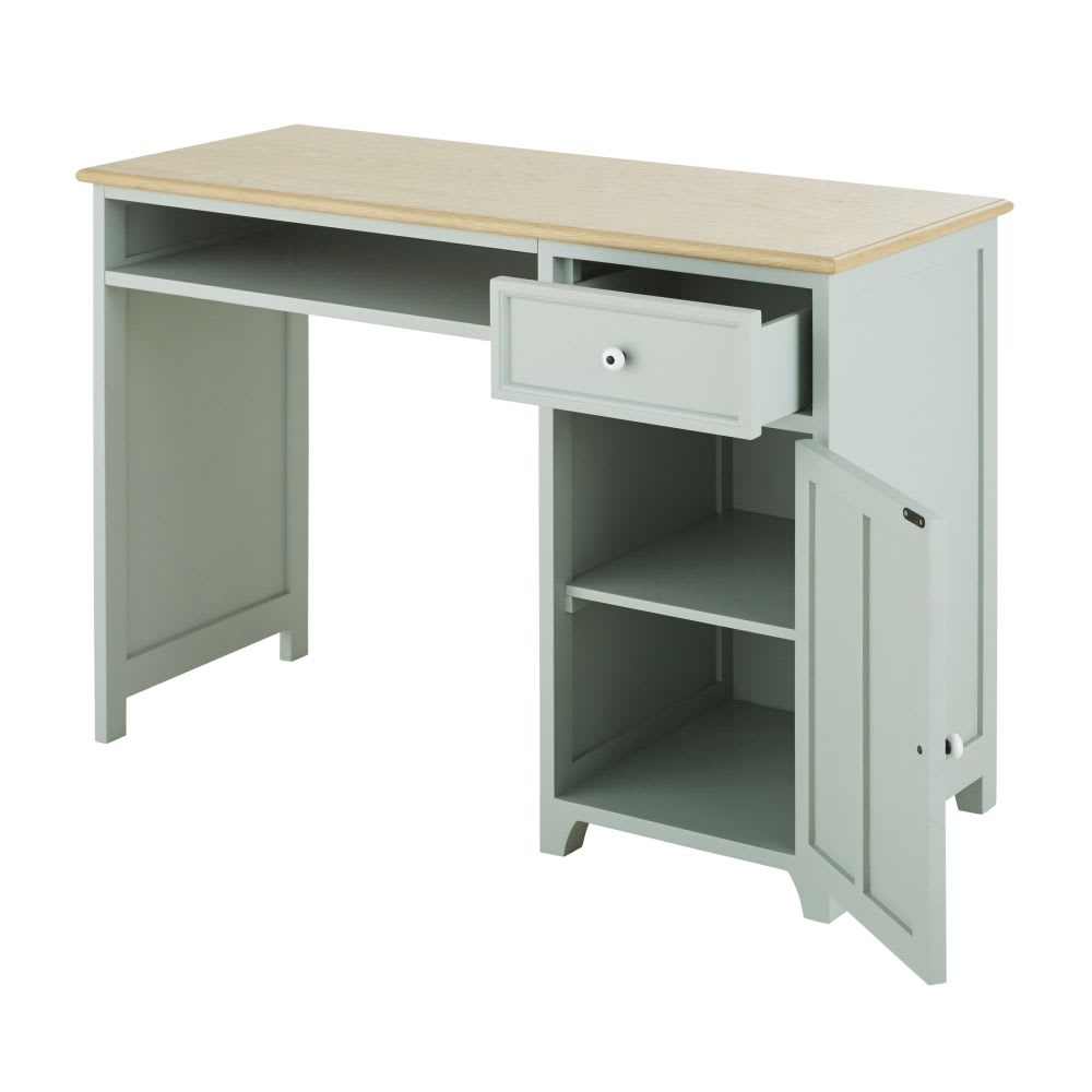 Schreibtisch mit 1 Tür und 1 Schublade, graugrün - Maisons Du