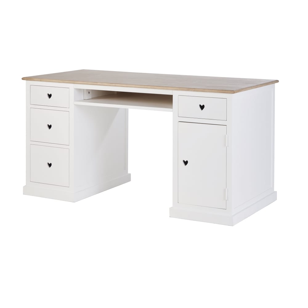 Schreibtisch mit 4 Schubladen und 1 Tür, weiß - Maisons Du Monde