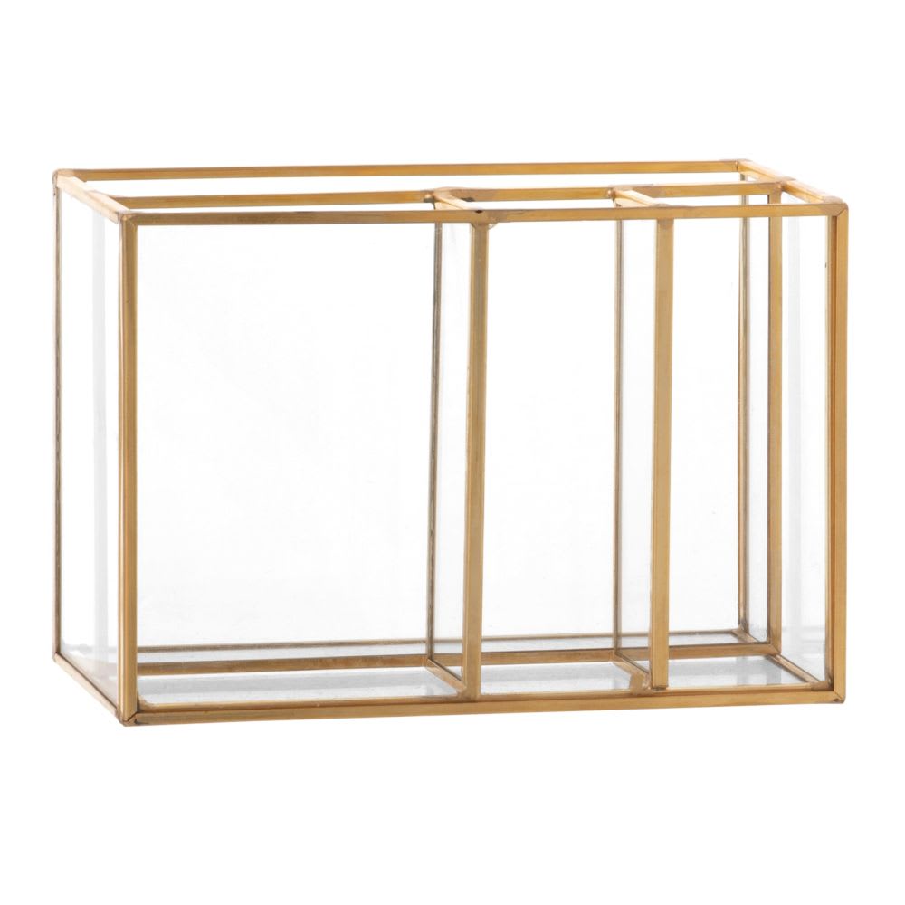 Schreibtisch-Organizer aus Glas und goldfarbenem Metall - Maisons