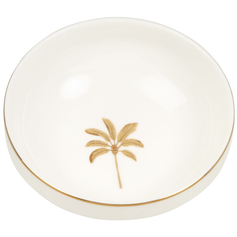 Schüssel aus Porzellan mit Palmenmotiv, beige, gold und braun -