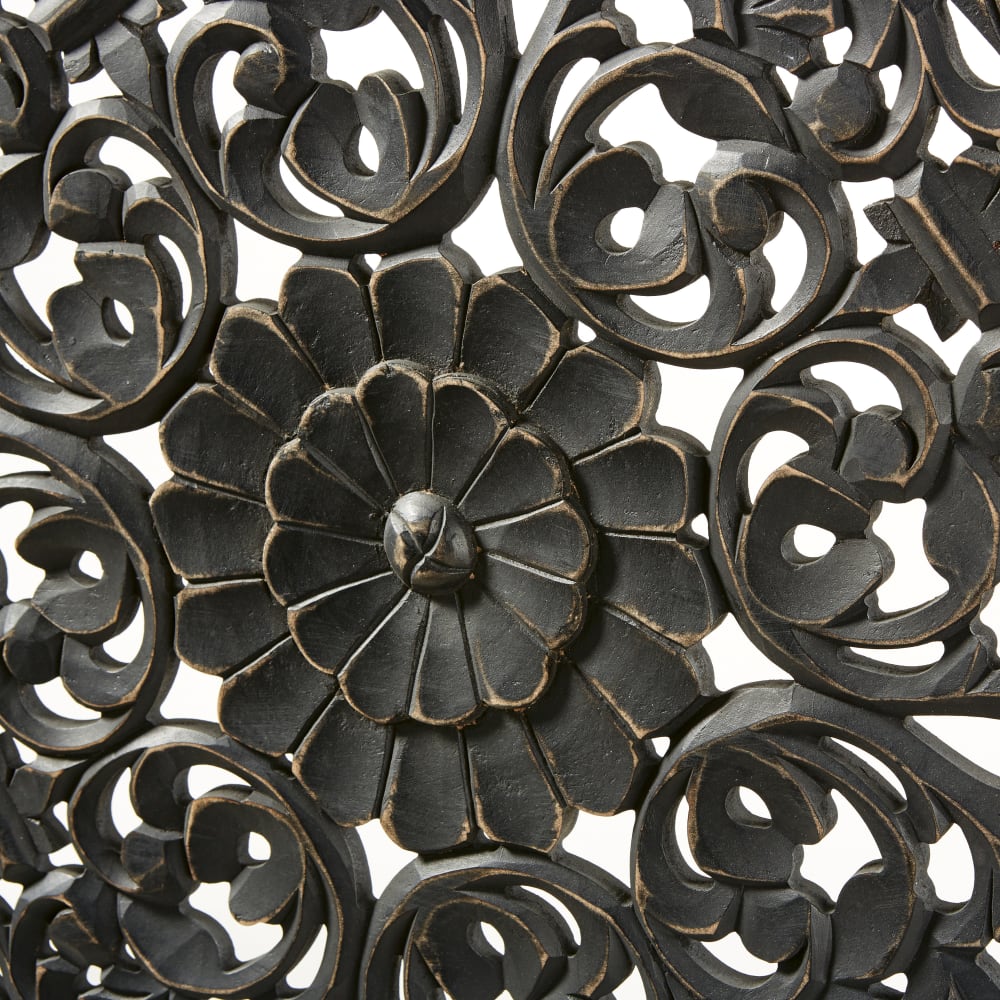 Schwarze, gravierte Wanddekoration, 120 x 120 cm - Maisons Du