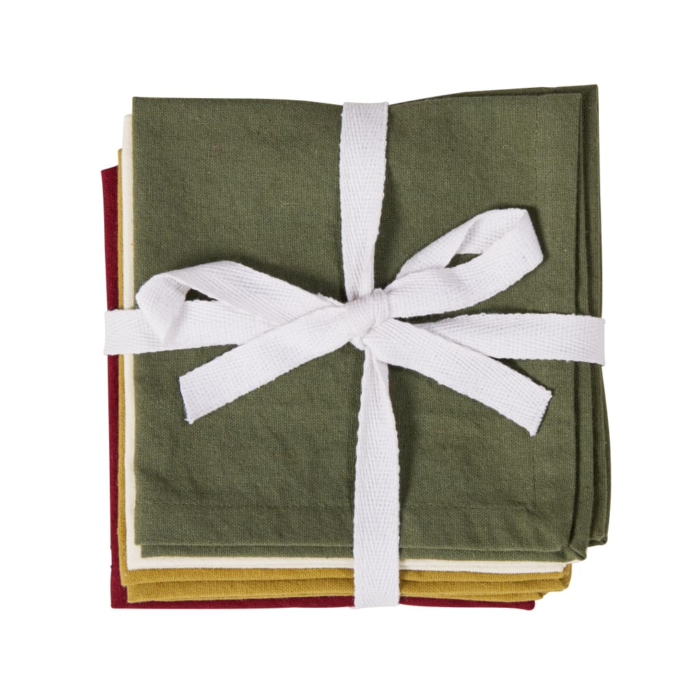 Serviettes cocktail en coton bordeaux, vert, jaune et blanc (x4) 30x30