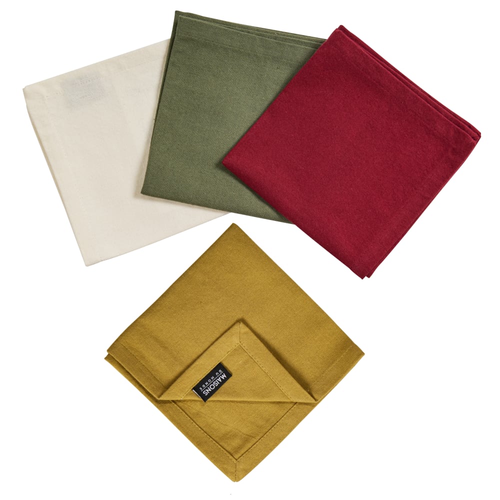 Serviettes cocktail en coton bordeaux, vert, jaune et blanc (x4) 30x30 - Maisons du Monde