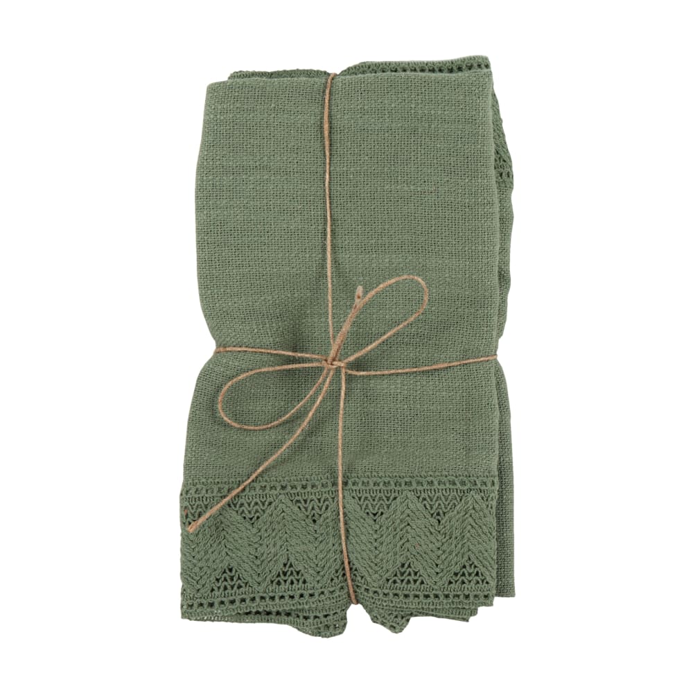 Serviettes en coton tramé vertes et dentelle 42x42 (x2)