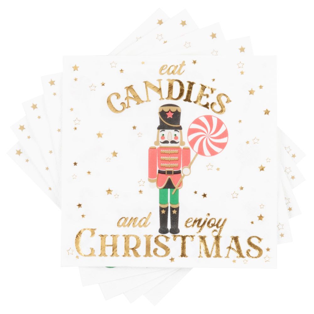 Serviettes en papier blanc, rouge, vert et doré imprimé friandises (x20) - Maisons du Monde