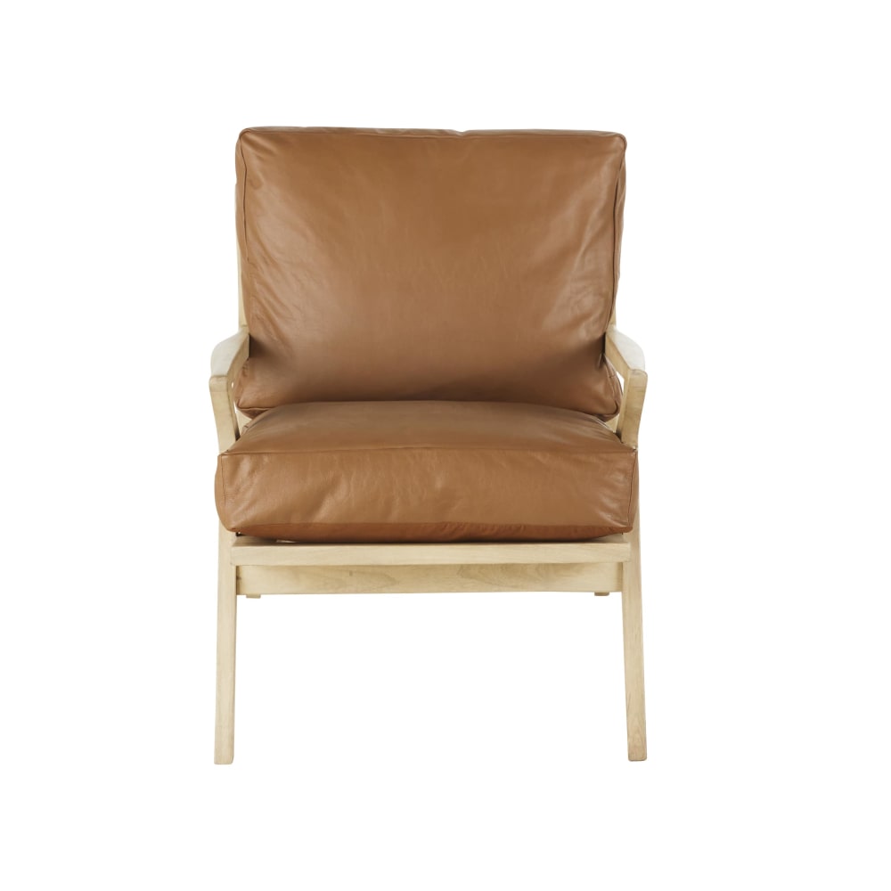 Sessel aus braunem Leder und Mangoholz - Maisons Du Monde