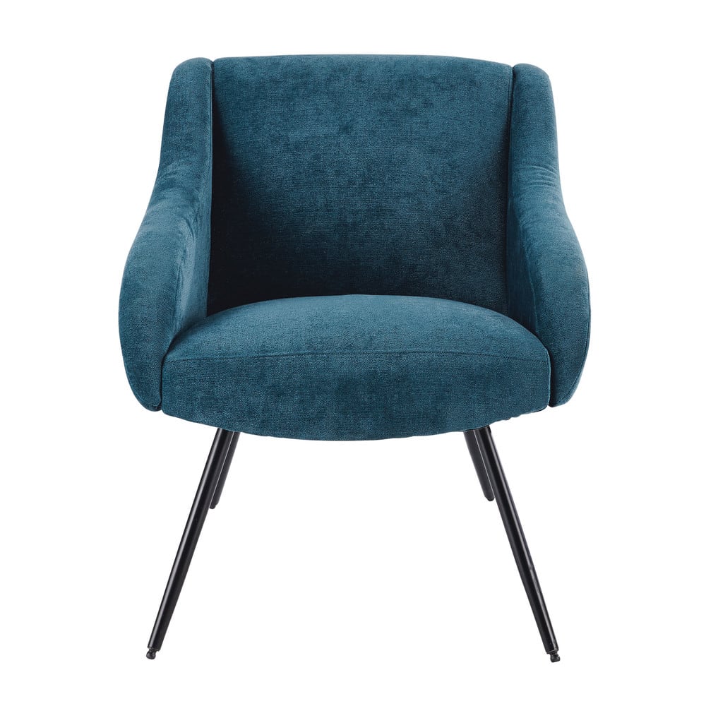Sessel aus Velours im Vintage-Stil, blau und Stahl - Maisons Du