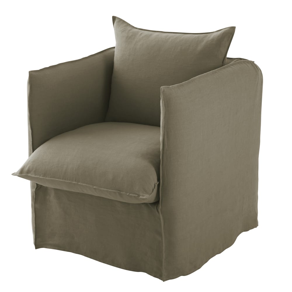 Sessel mit khakifarbenem Leinen-Crinkle-Bezug - Maisons Du Monde