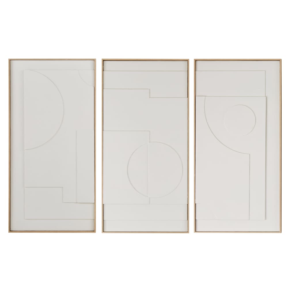 Set de 3 cuadros abstractos con relieves color crudo 180x120 cm