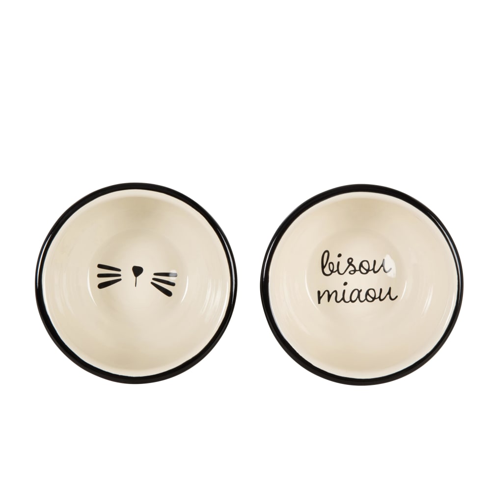 Set di 2 ciotole per animali in ceramica bianca e nera con