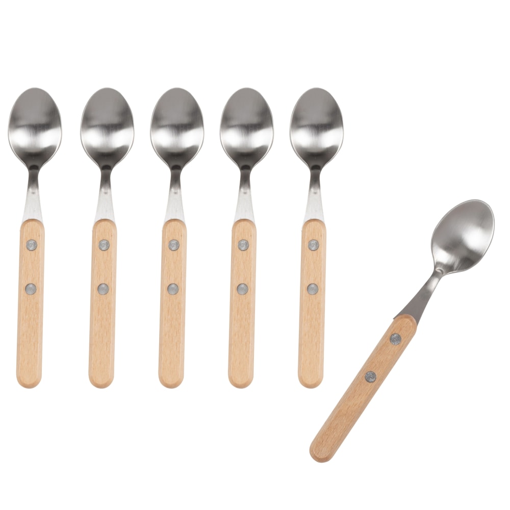 Set di 6 cucchiai da dessert in acciaio inox con manici in legno