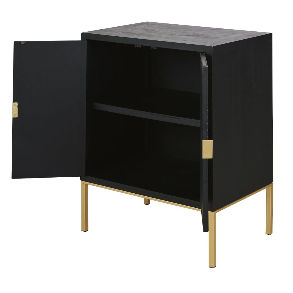 Sideboard mit 2 Türen, mattschwarz mit Goldgravur, 60 cm -