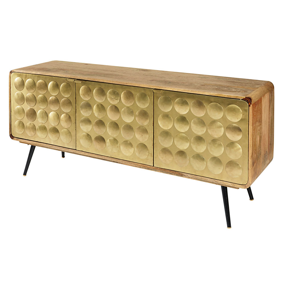 Sideboard mit 3 Türen aus massivem Mangoholz und Stahl mit