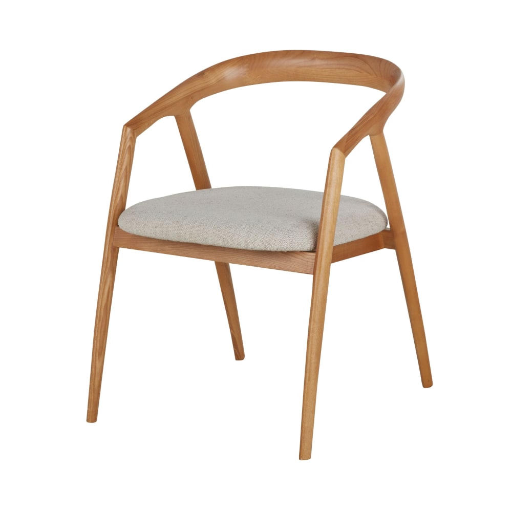 Silla de tela beige y madera de fresno