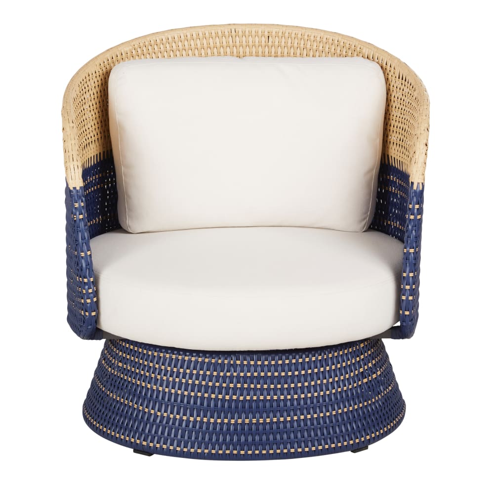 Sillón de exterior giratorio de resina trenzada azul y beige - Maisons du Monde