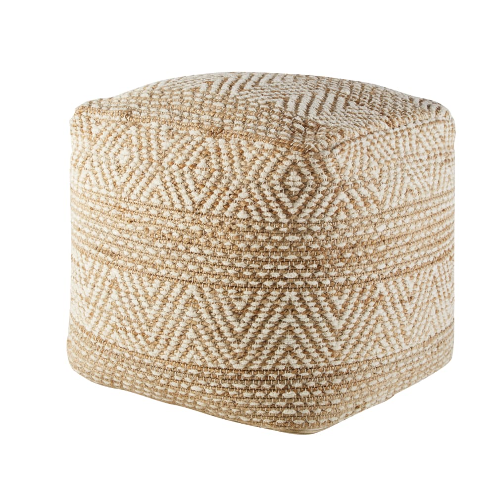 Sitzpouf aus Jute und Baumwolle, weiß und beige mit grafischen