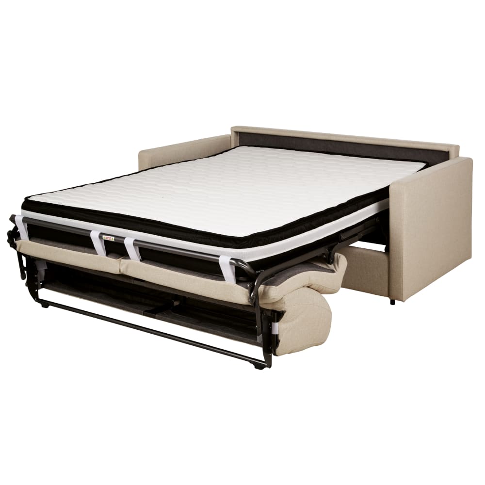 Slaapbank voor 2/3 personen in beige geweven polyesterstof, matras van 18 cm. - Maisons Du Monde