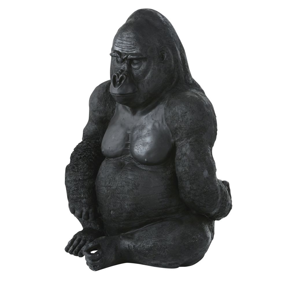 Statue de jardin gorille assis noir mat H83