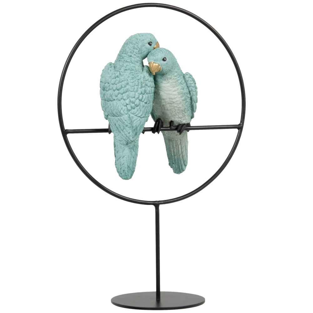 Statuette en métal noir et oiseaux bleus H29 — Beyit