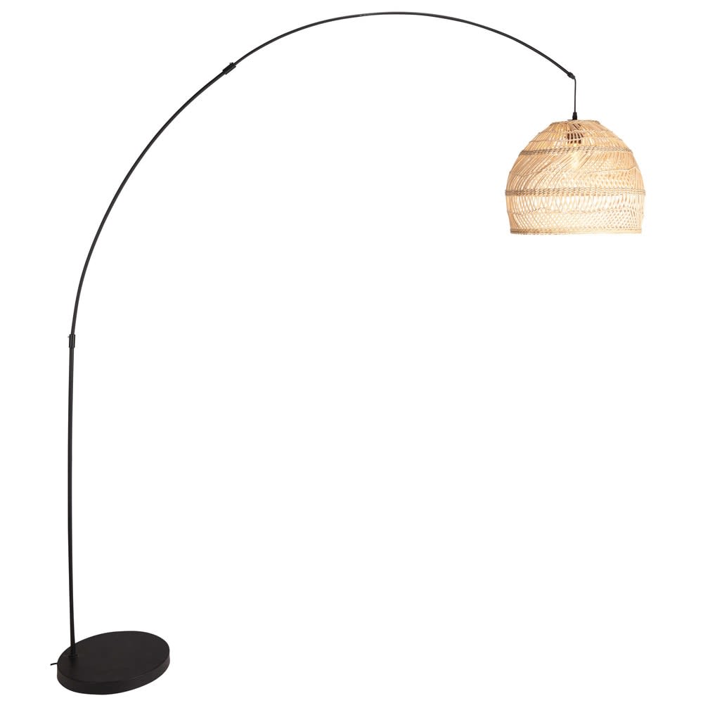 Stehlampe aus geflochtenem Rattan und schwarzem Metall H.191cm -