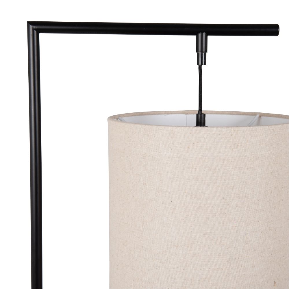 Stehlampe aus schwarzem Metall mit beigem Lampenschirm, H151cm -