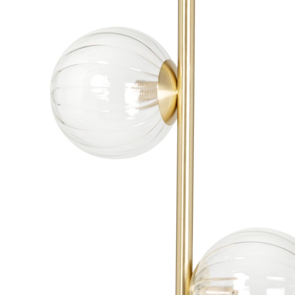 Stehlampe aus transparentem Glas und roségoldfarbenem Metall,