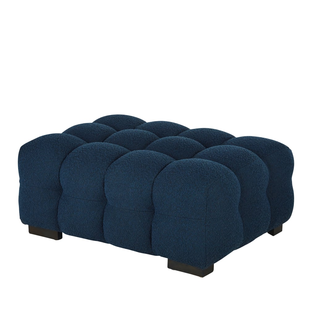 Stoffen poef van wol met bouclé-effect, nachtblauw - Maisons Du Monde