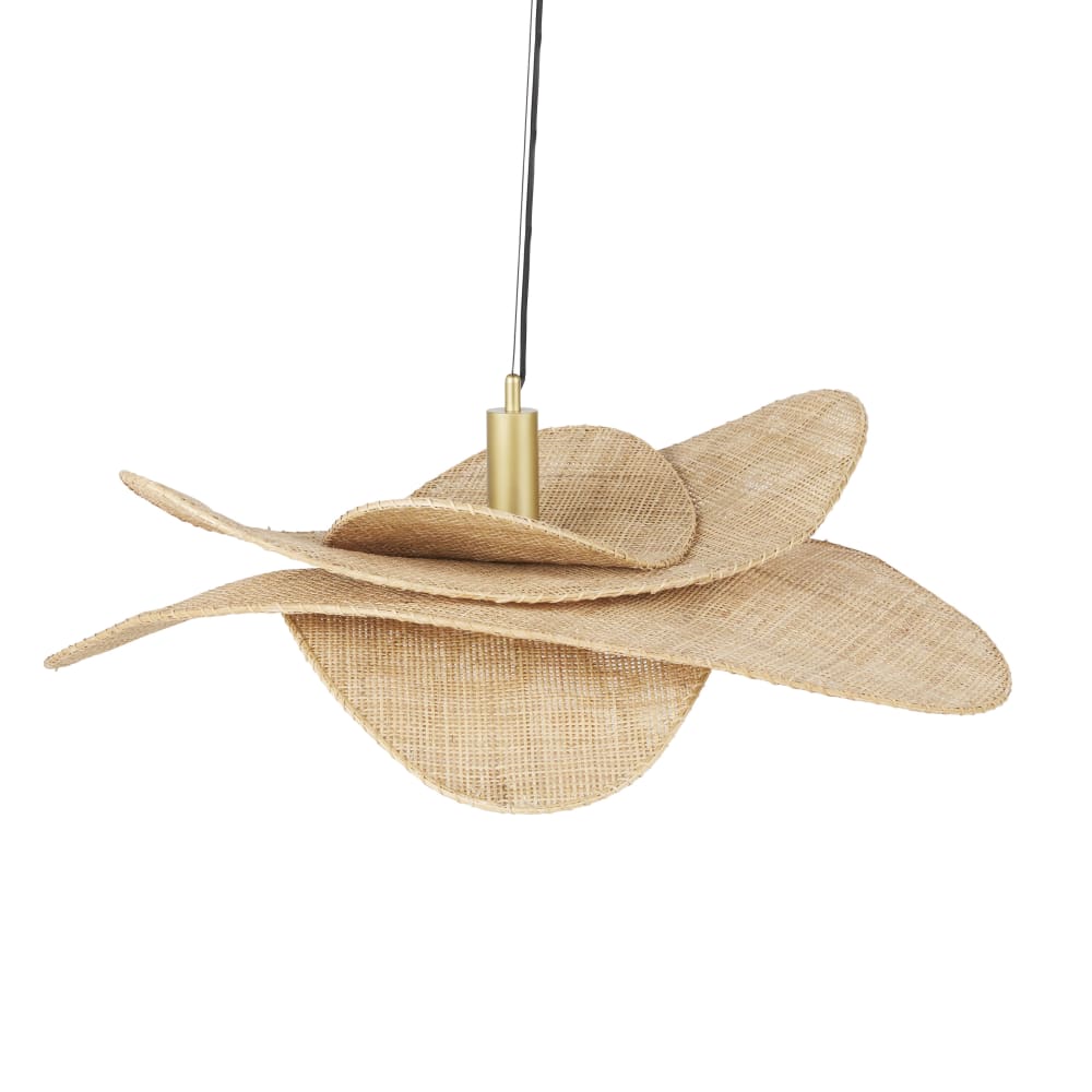 Suspension aérienne en rabane de rotin et métal doré