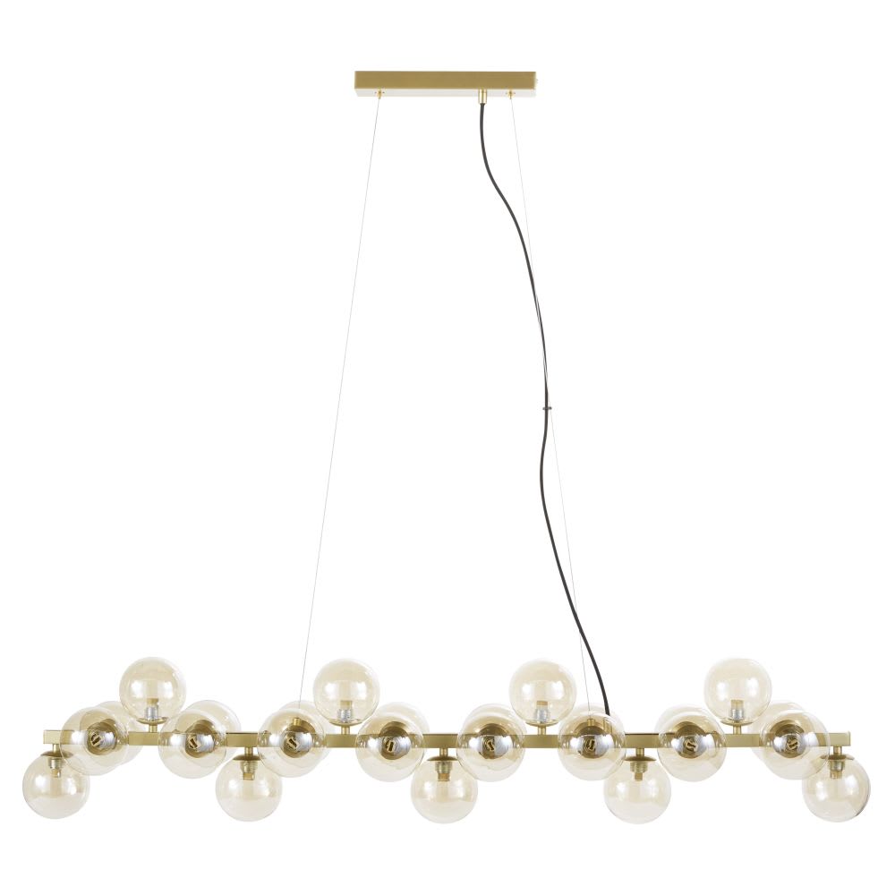 Suspension en acier doré et globes en verre ambré, H123 cm
