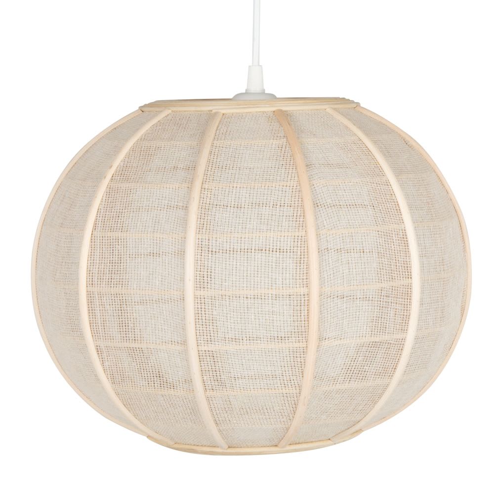 Suspension en bambou et lin beige, Ø35 cm