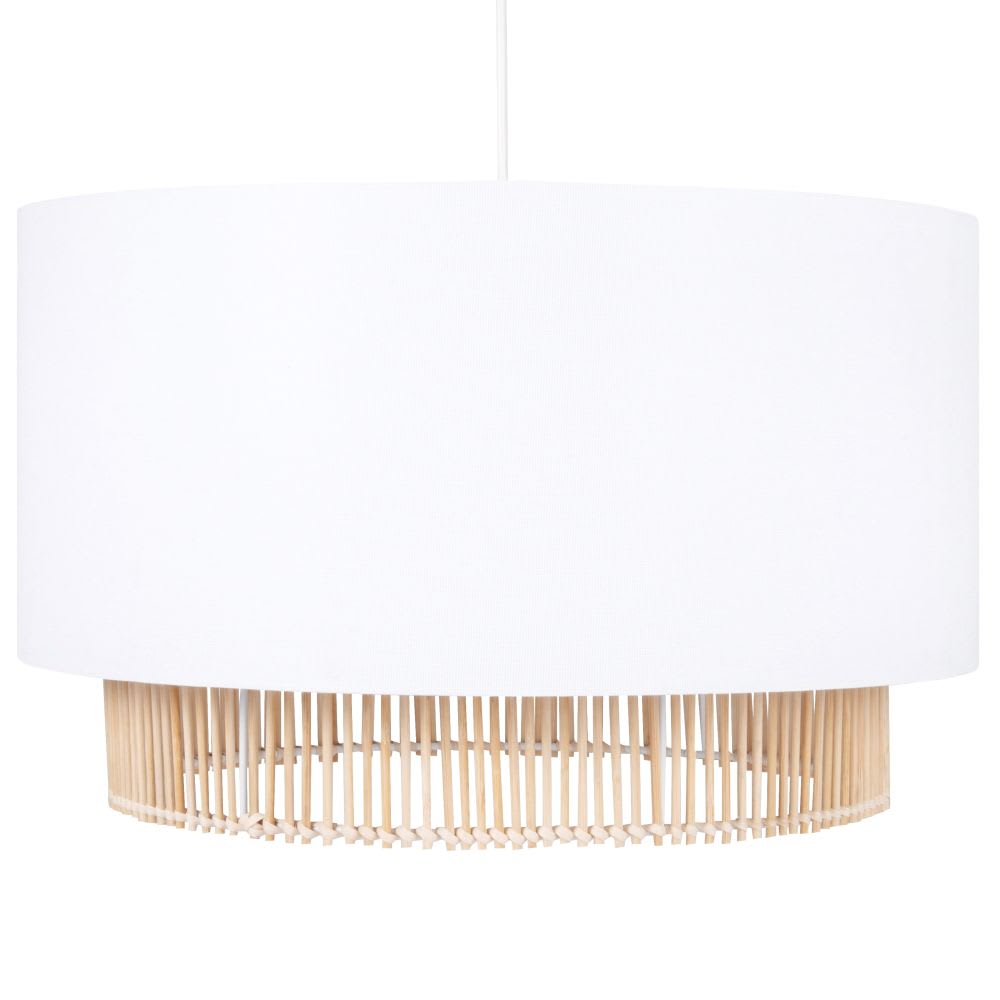 Suspension en polyester recyclé blanc et rotin, Ø44 cm