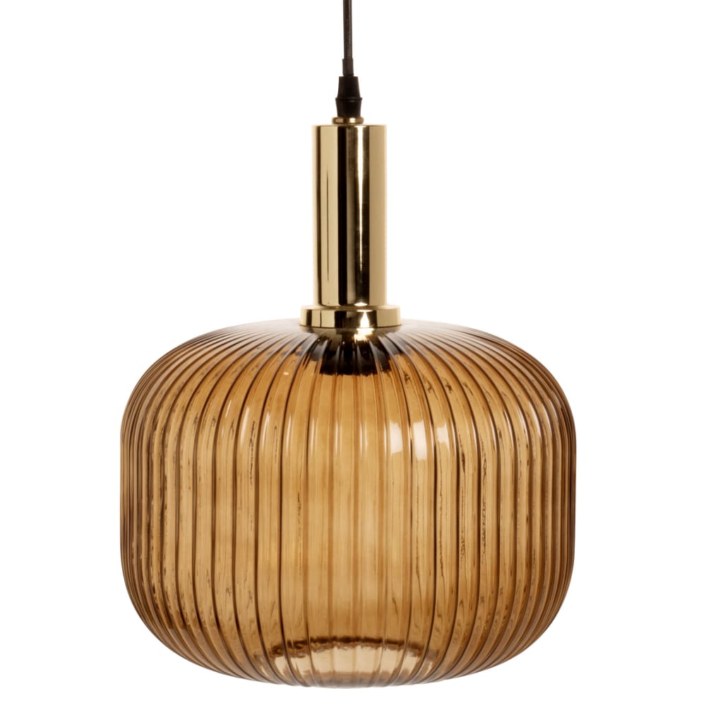 Suspension en verre ambré et acier doré, Ø25 cm — vue 3