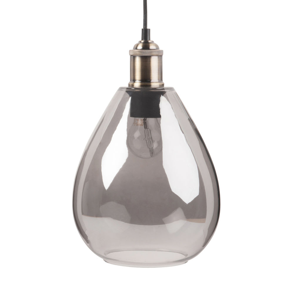 Suspension en verre teinté gris, H31 cm