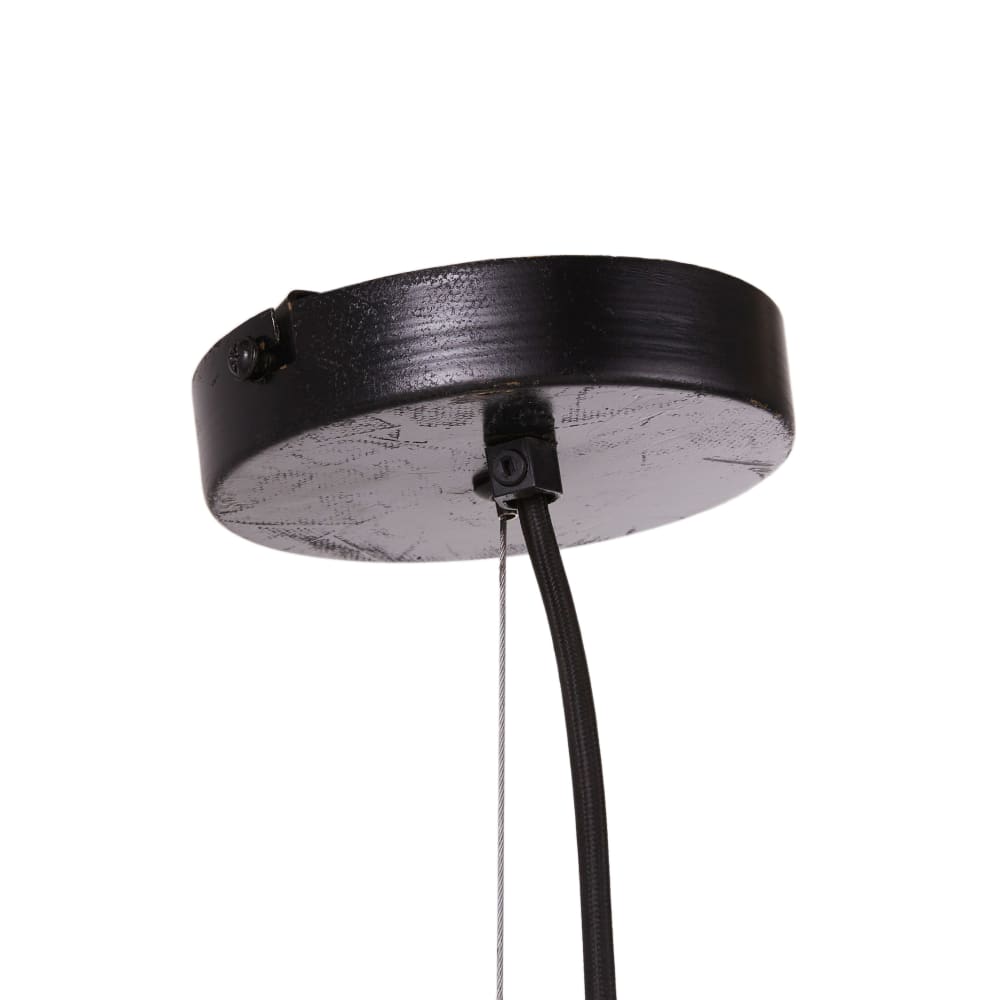 Suspension industrielle en métal effet vieilli et bois de manguier