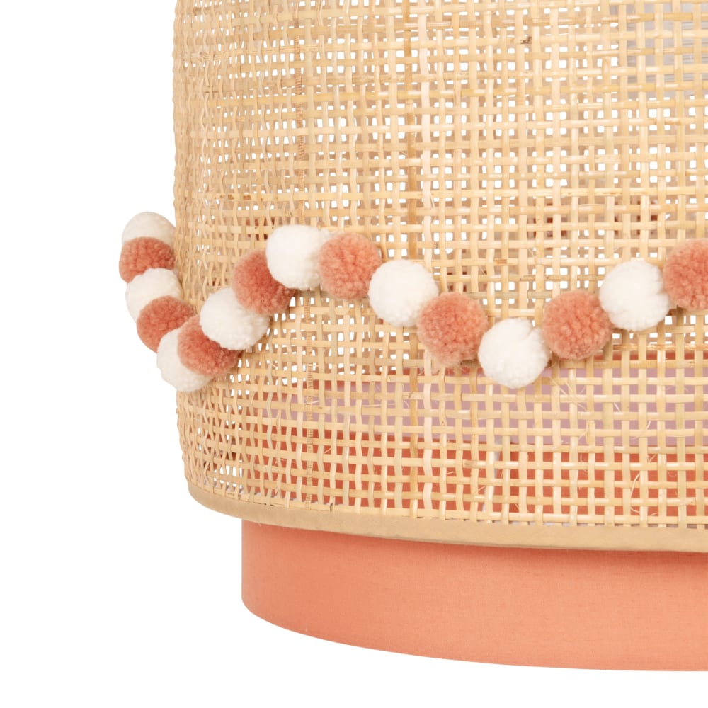 Suspension rose cannage en rotin beige avec pompons - Maisons du Monde