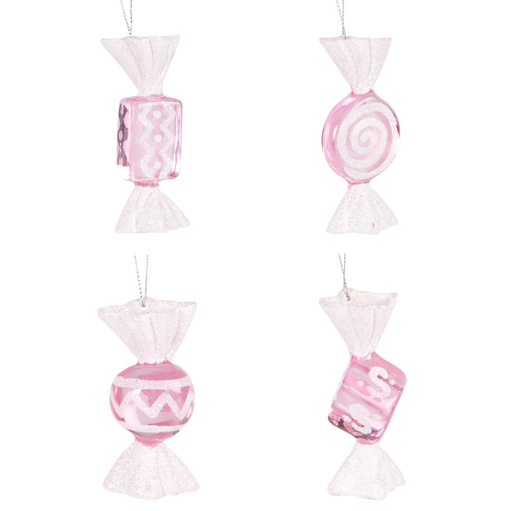 Suspensions de Noël bonbons roses et blancs (x4)