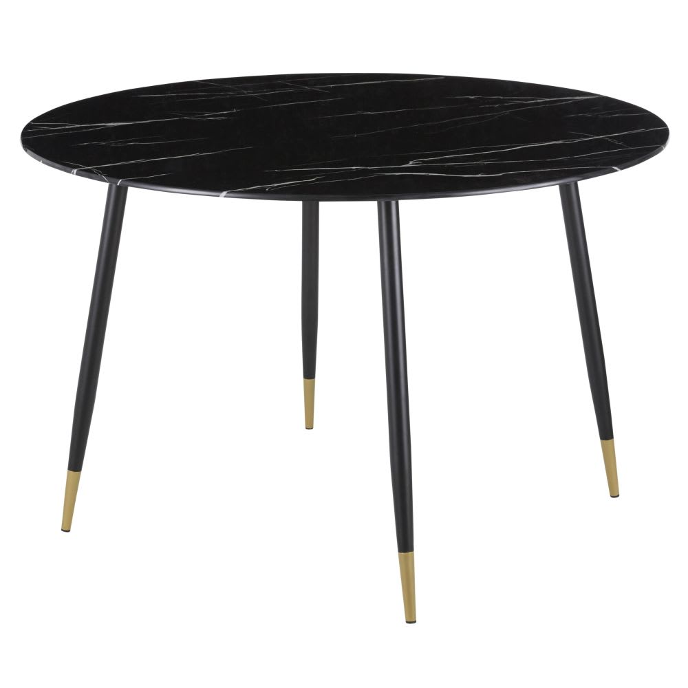Table à manger effet marbre noir et métal coloris laiton et noir 5/6 personnes D120 — vue 4