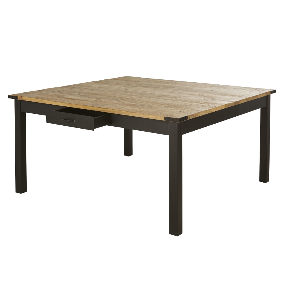 Table à manger en bois de manguier massif et acier noir 8/10 personnes L145 — vue 3