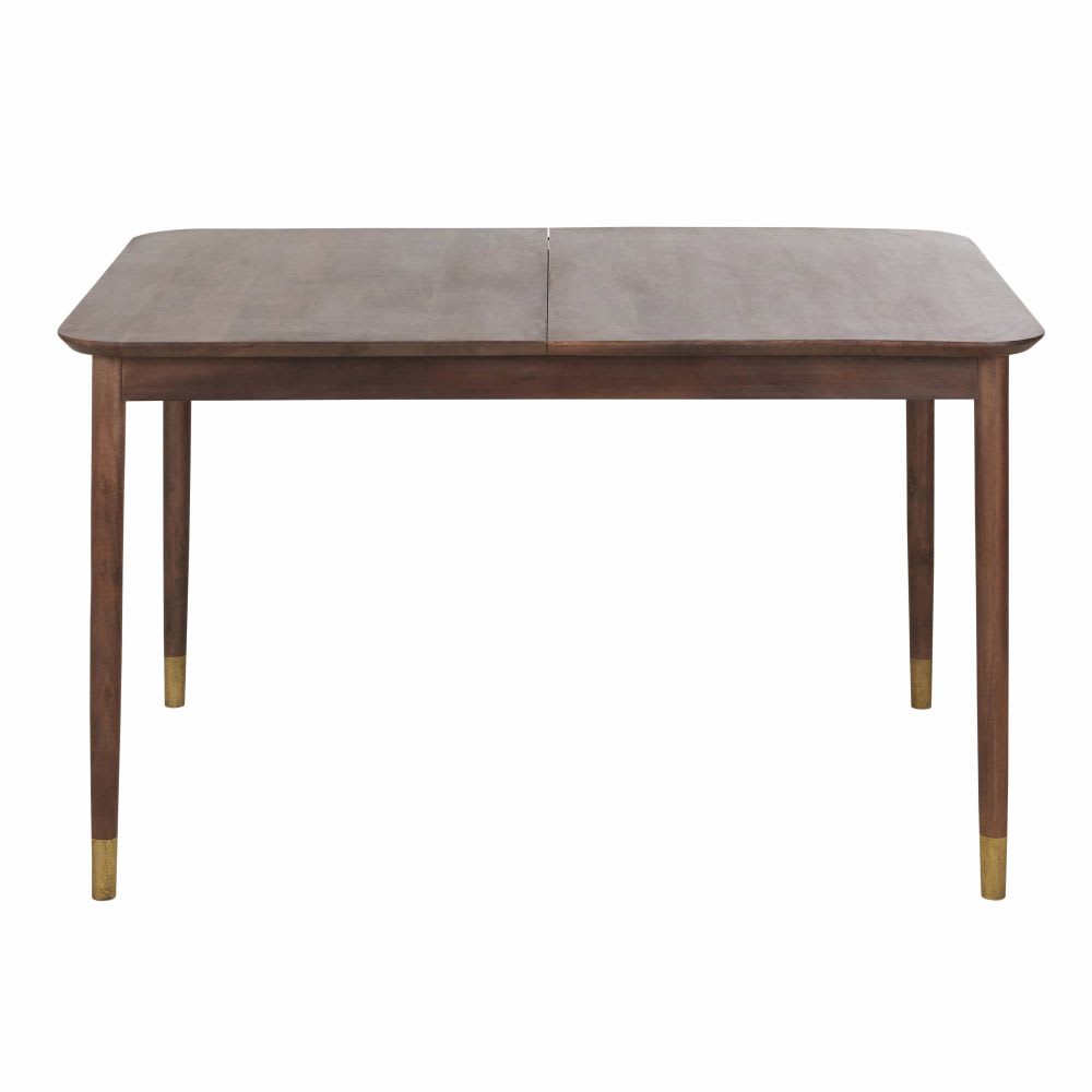 Table à manger extensible en bois d'acacia massif et laiton finition vieillie 6/8 personnes L140/176